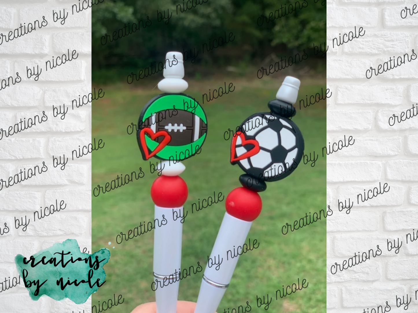 Beaded Ballpoint Pen BLACK Ink - Baseball Love, Softball Love, Soccer Love, Football Love