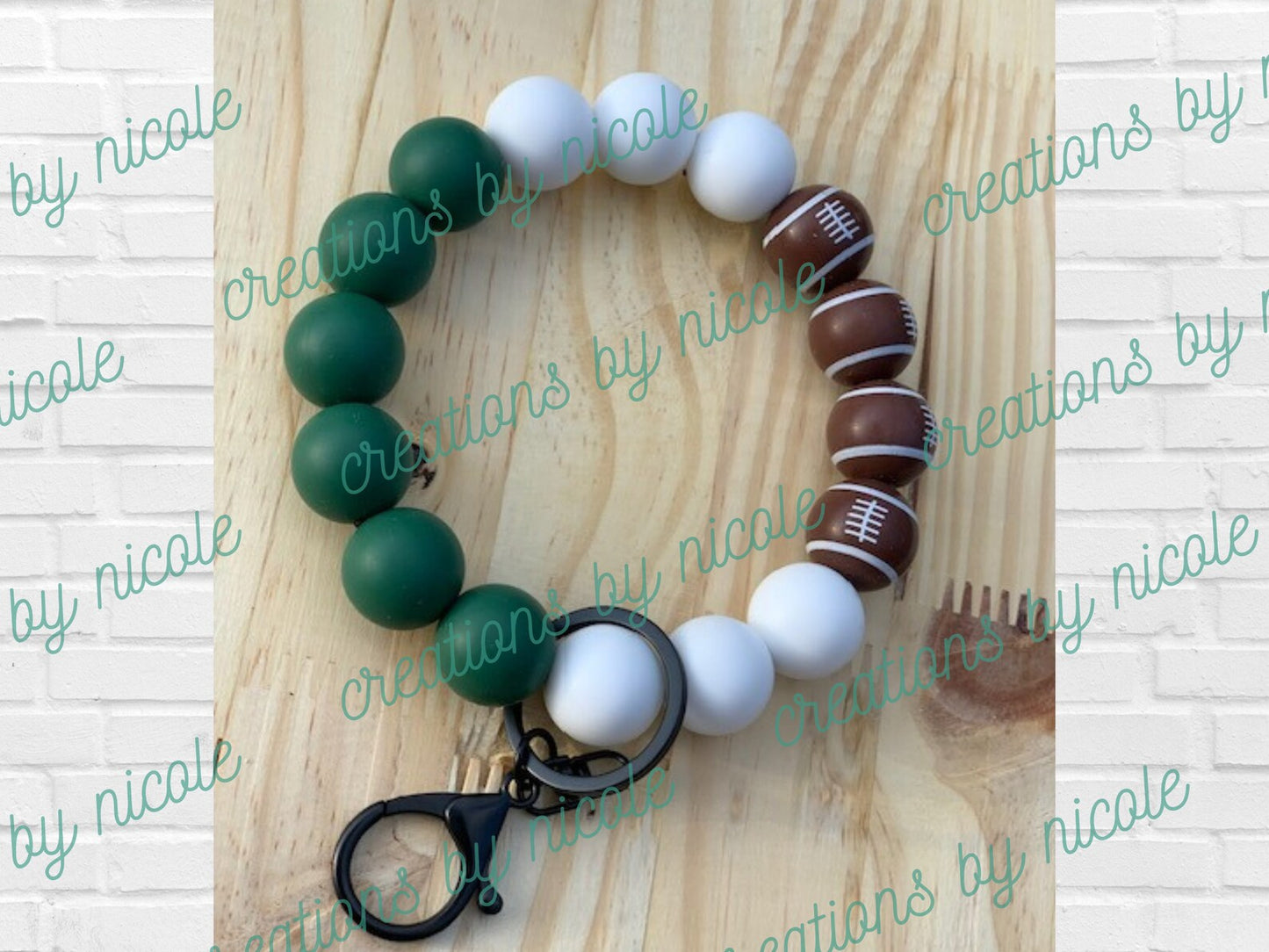 Silicone Beaded Wristlet Keychain Lobster Claw Key Ring Football