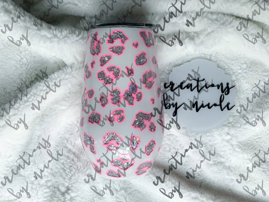 Holographic Silver Peek-a-boo Hot Pink Leopard Tumbler