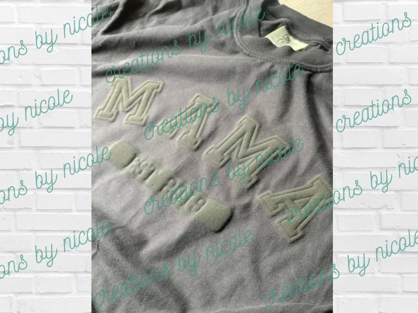 MAMA EST. Birth Year Black on Black Puff or White on White Puff Shirt