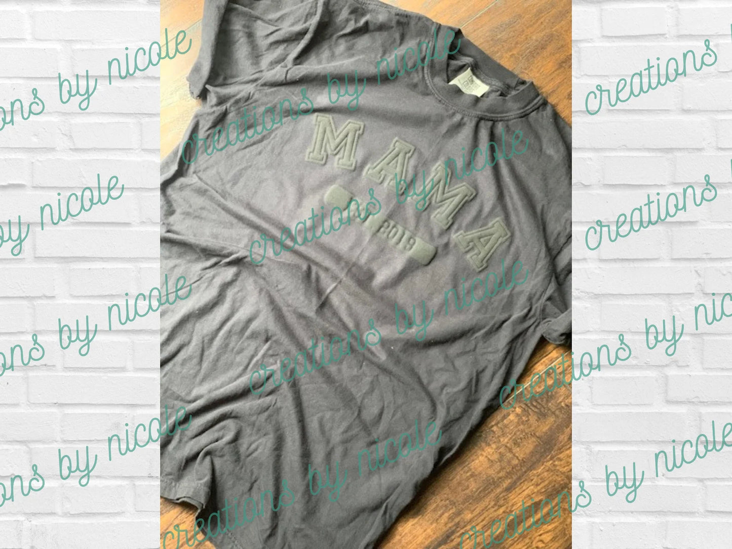 MAMA EST. Birth Year Black on Black Puff or White on White Puff Shirt