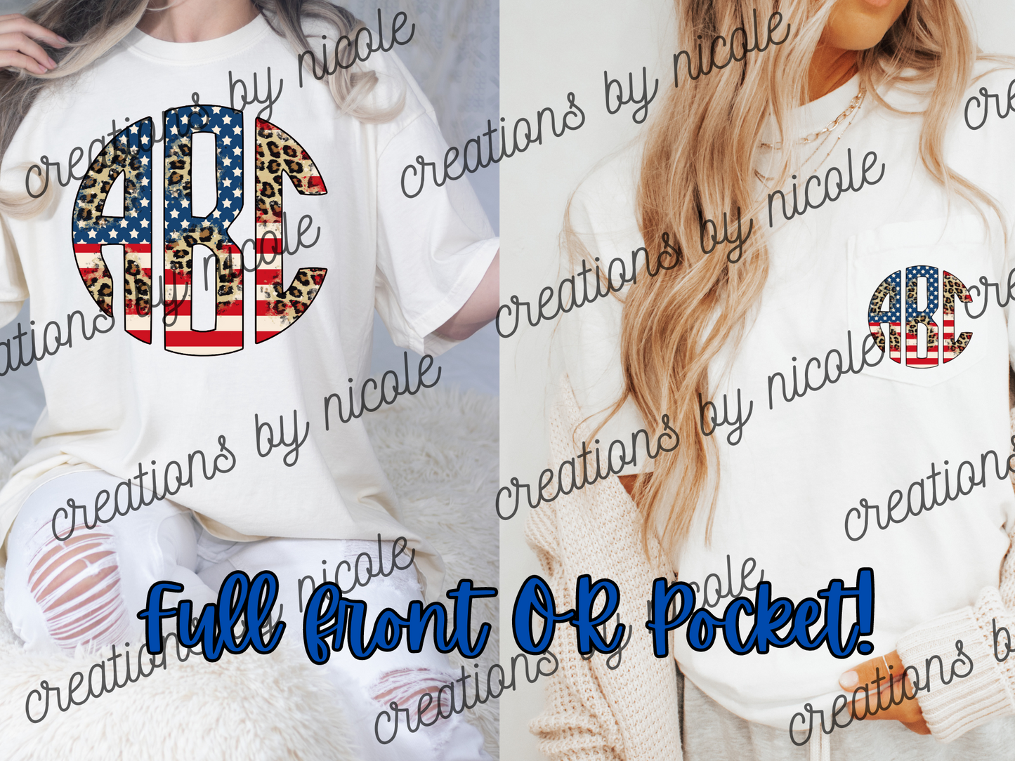 Patriotic Monogram Shirt Full Front or Pocket
