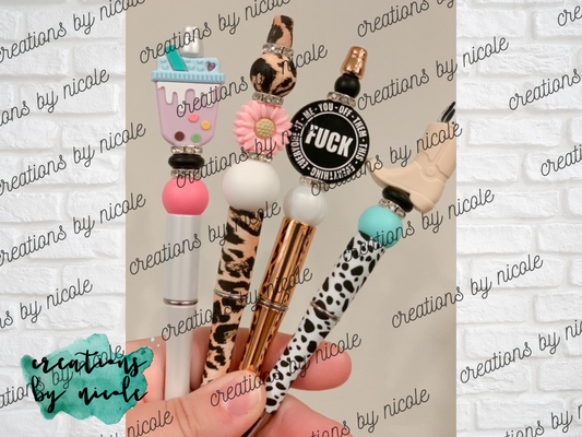 Beaded Ballpoint Ink Pens - F*ck Me You Them, Leopard Daisy, Cowboy Boot, Bubble Tea