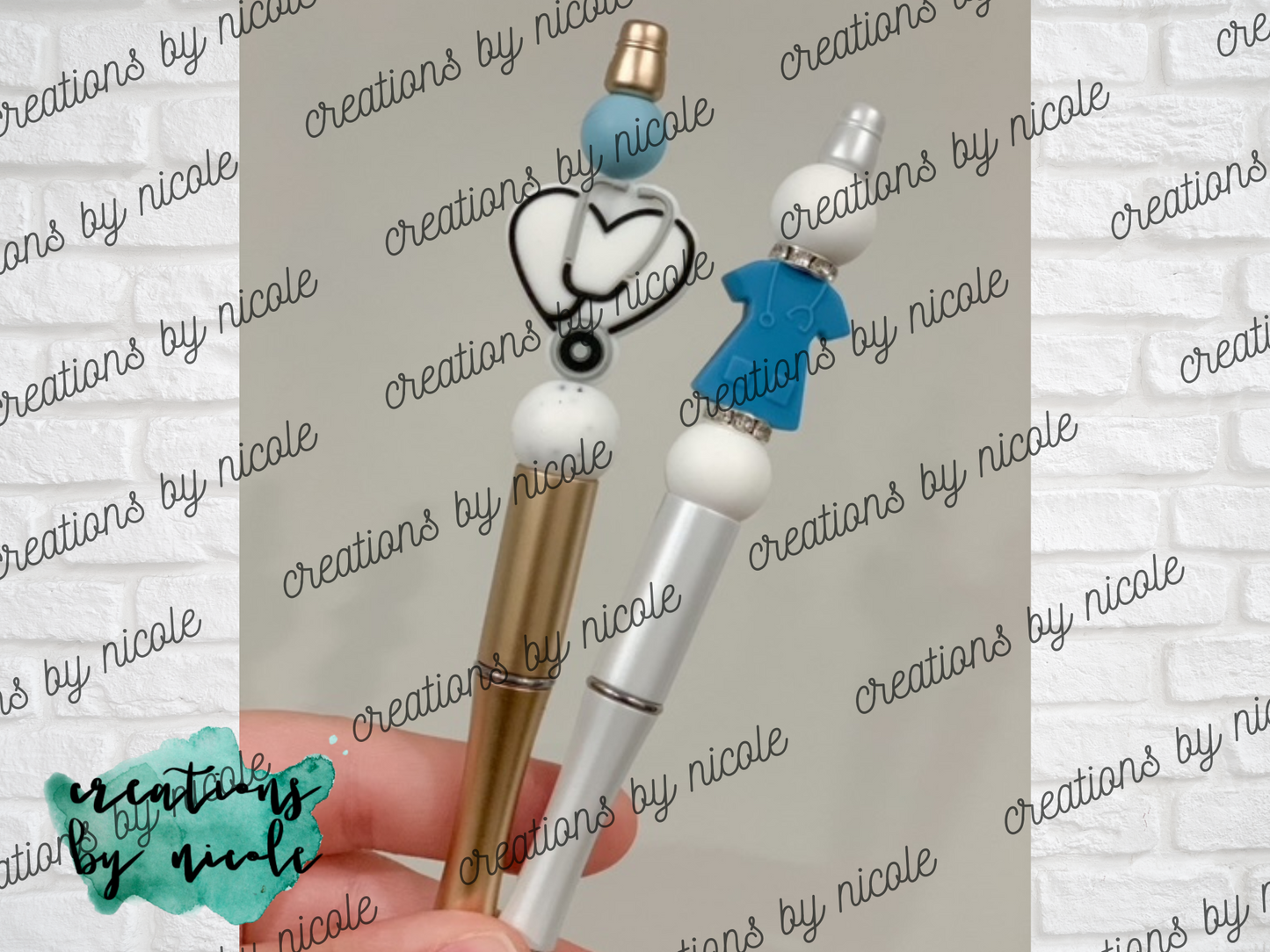 Beaded Ballpoint Pen BLACK Ink - Scrub Top, Stethoscope