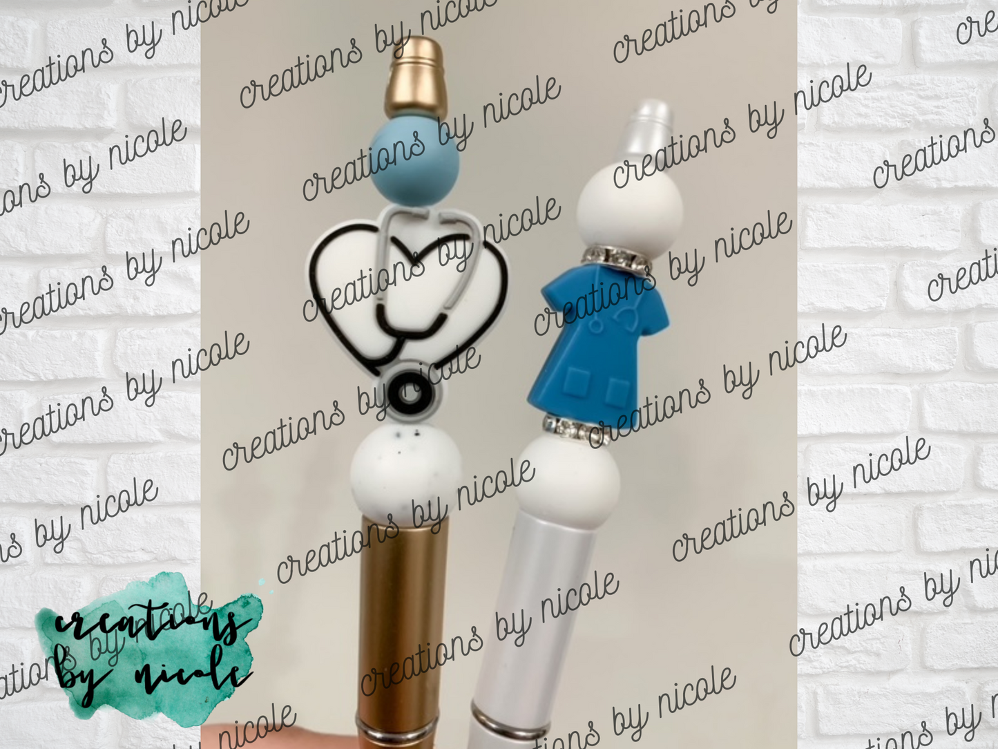 Beaded Ballpoint Pen BLACK Ink - Scrub Top, Stethoscope