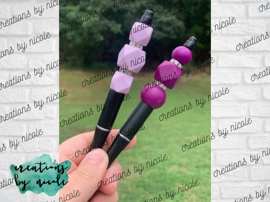 Beaded Ballpoint Pen BLACK Ink - Purple Lavender Dark Light