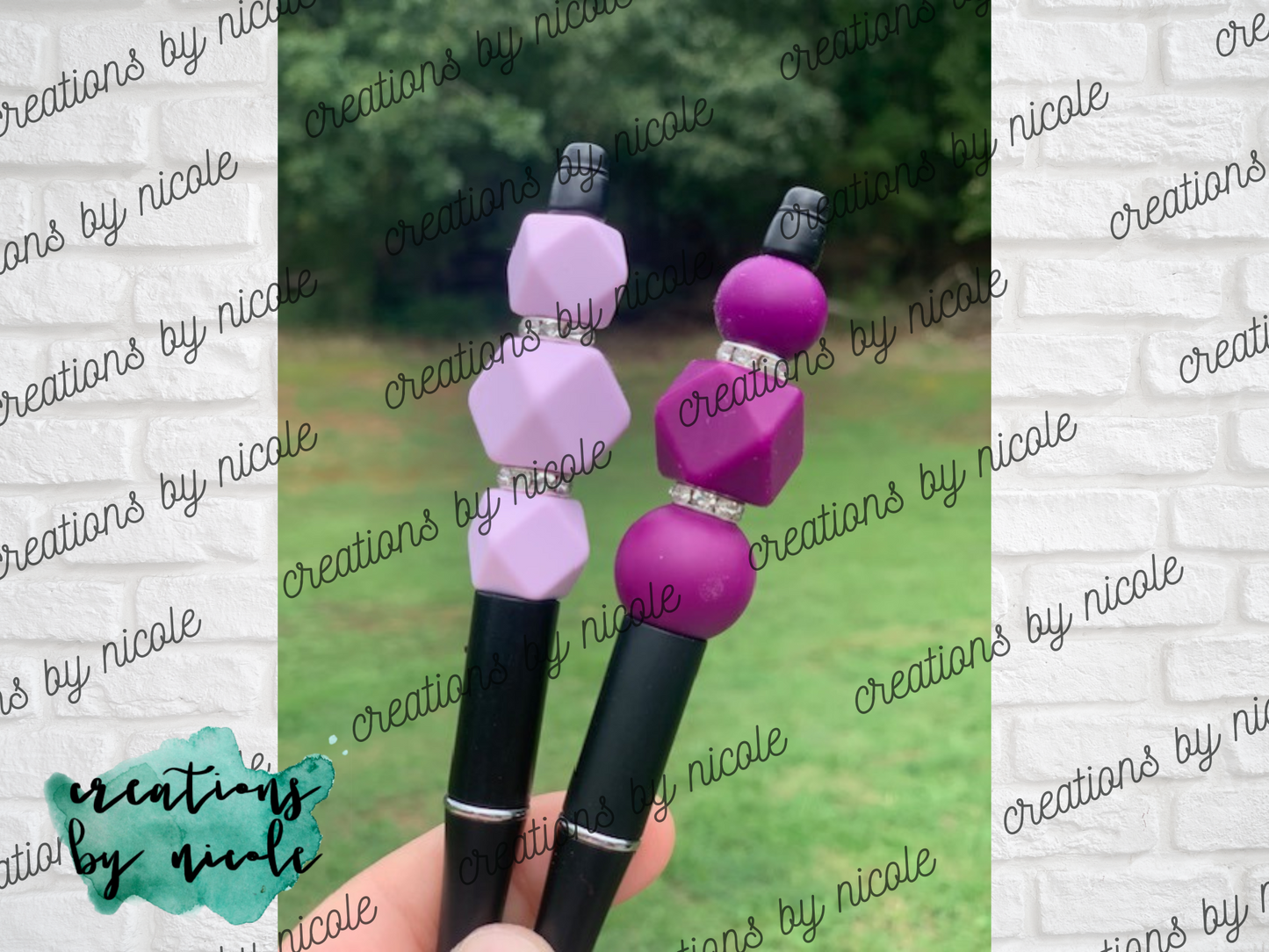 Beaded Ballpoint Pen BLACK Ink - Purple Lavender Dark Light