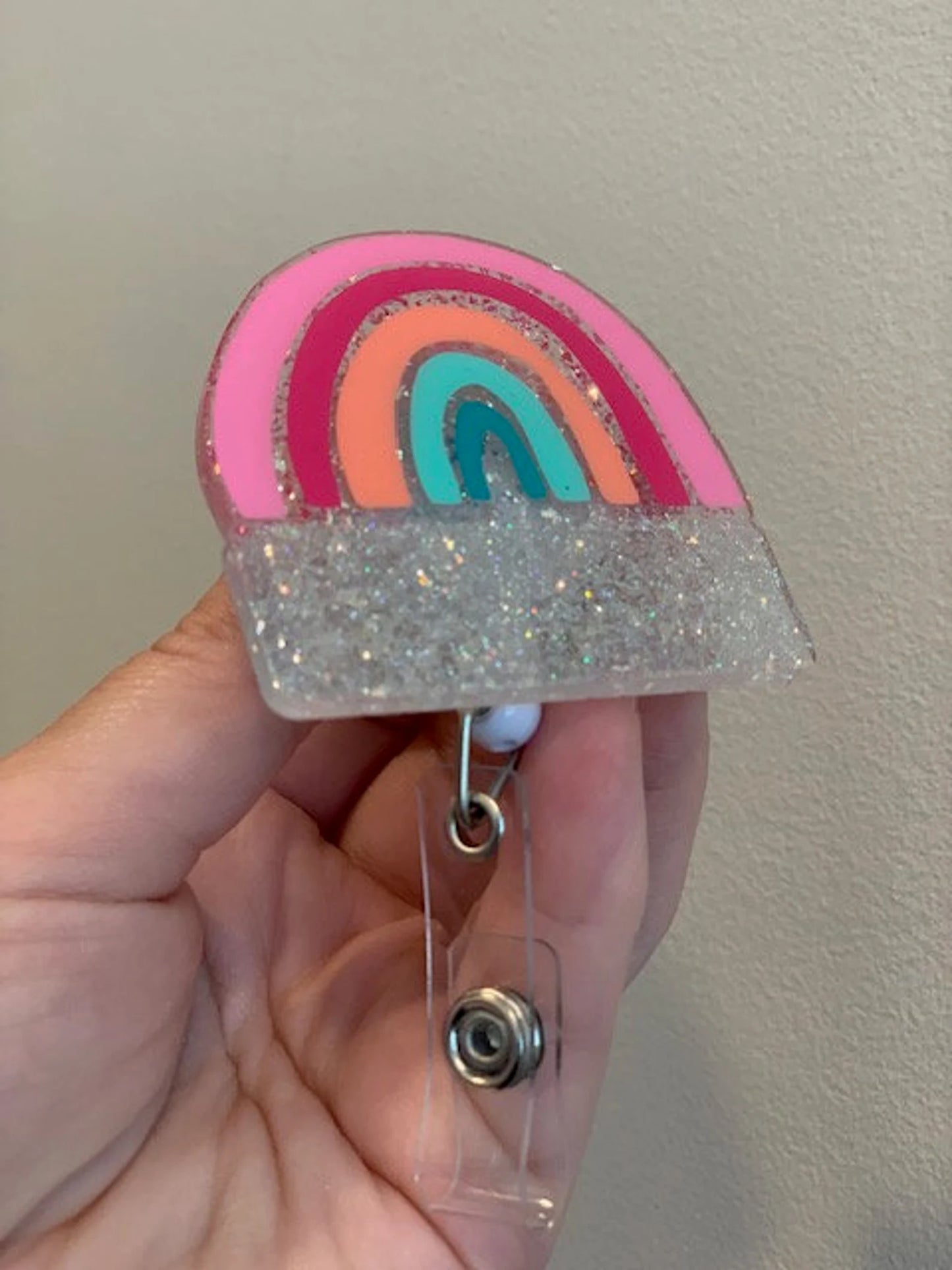 Rainbow Badge Reel Customizable Personalize Nurse Name Badge Reel Glitter 2.25" Retractable Badge Holder