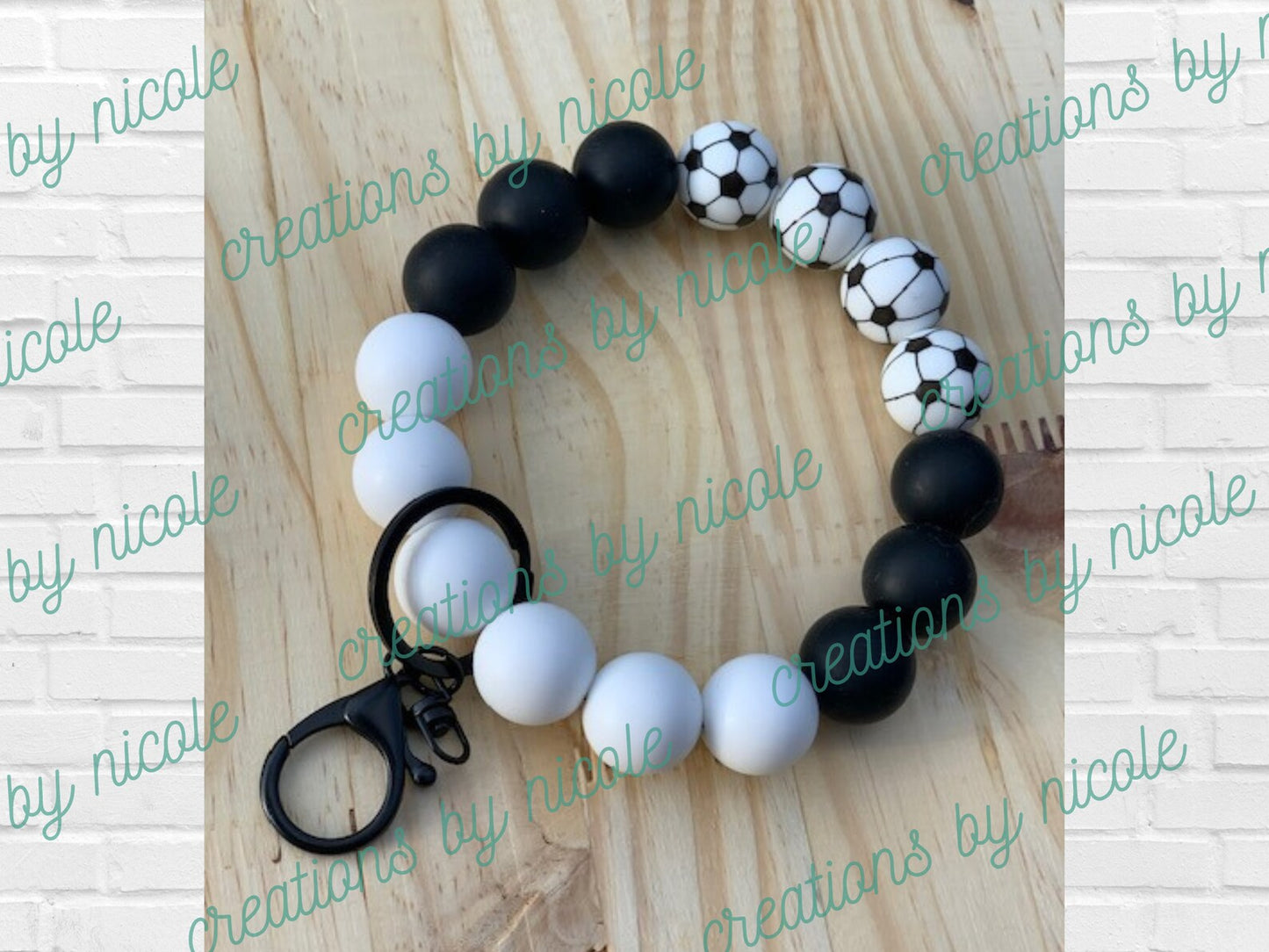 Silicone Beaded Wristlet Keychain Lobster Claw Key Ring Soccer Ball Soccer Mom