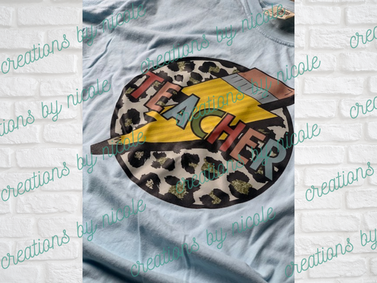 Teacher Pencil Lightning Bolt Leopard Print Shirt