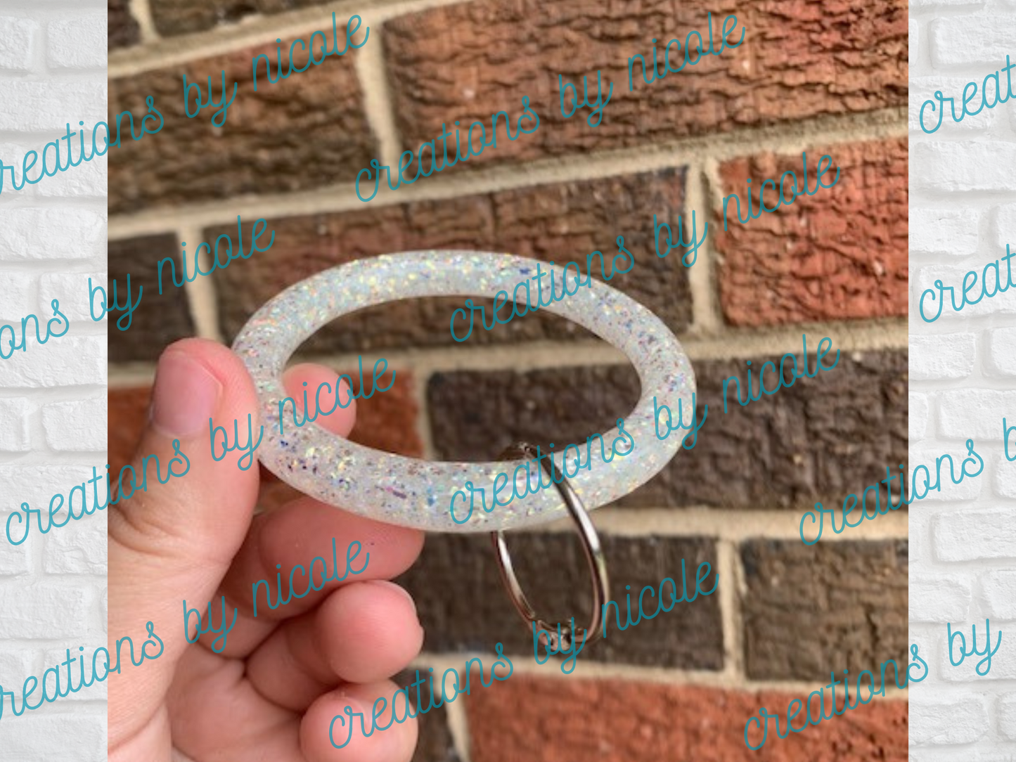 White and Silver Keychain Bangle - 2.5"