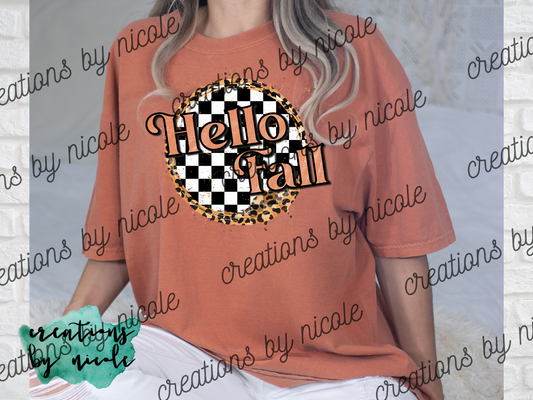 Hello Fall Leopard and Checker Print Shirt