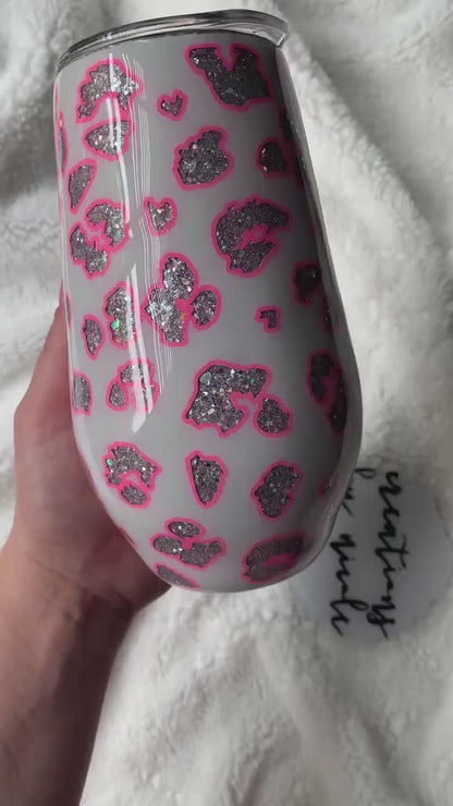 Holographic Silver Peek-a-boo Hot Pink Leopard Tumbler